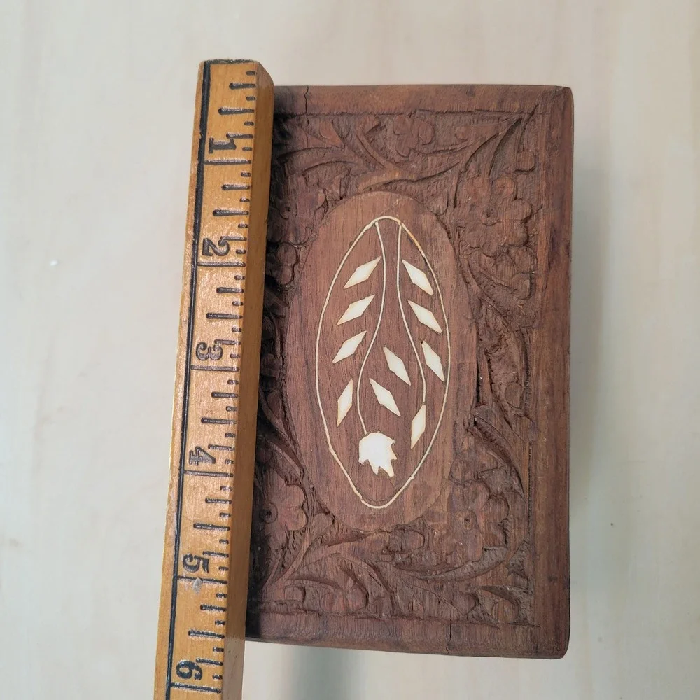 Vintage Carved‎ Wood Trinket Box Jewelry Keepsake Decorative Storage India